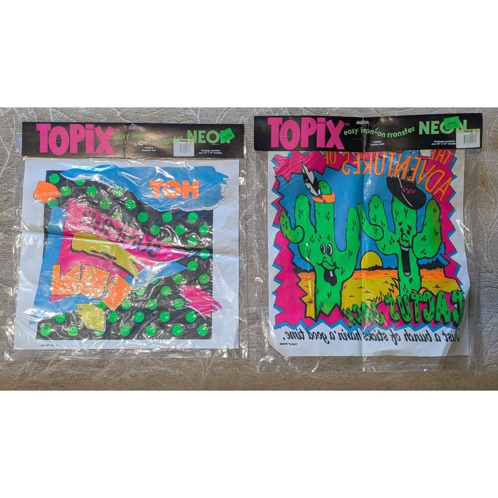Vintage 1989 Topix Neon Iron-On Transfer Street Shock, Qty 2, New